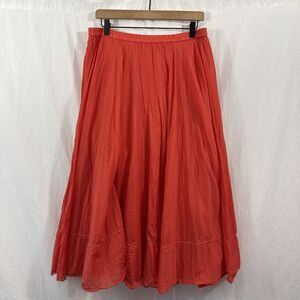Coldwater Creek Womens Sz M Red Orange Silk Cotton Blend Crinkle Maxi Skirt Boho
